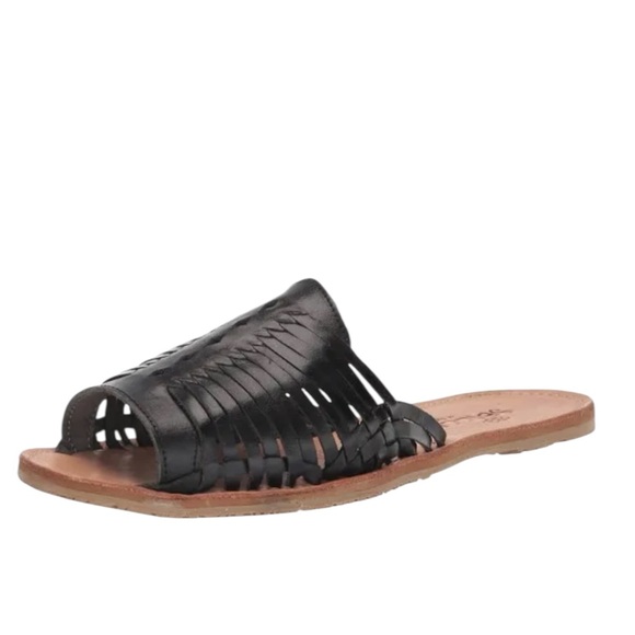 SBICCA Black Leather Slide Sandals Boho Slip-On Flats Size 8 New - Picture 1 of 7